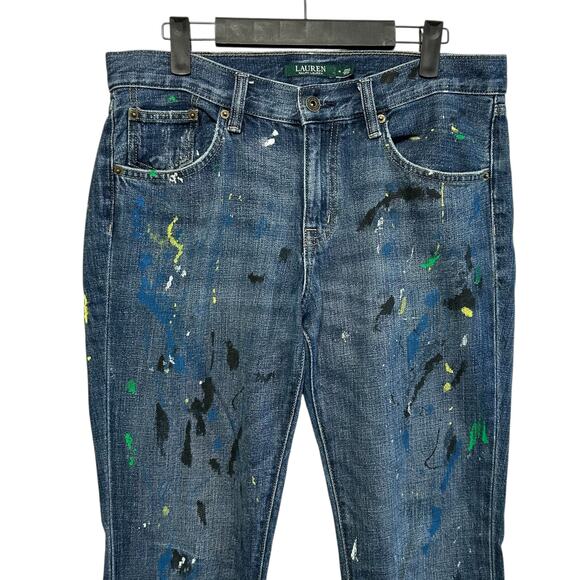 Lauren Ralph Lauren Paint Splatter Jeans Women's Sz 4 Medium Wash Artsy Mid Rise - Picture 4 of 6